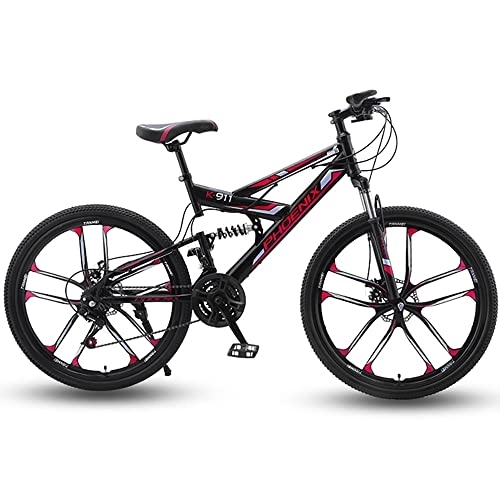 Mountain Bike : FAXIOAWA 26 Inch Mountain Bike with 21 / 24 / 27 / 30 Speeds, All-Terrain Bicycle with Full Suspension Dual V-Brakes Adjustable Seat for Dirt Sand Snow More, Adult Road Bike for Men or Women