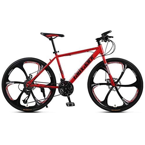 Mountain Bike : Fbestxie Mountain Bike 26 Inch Double Disc Brake Non-Slip Bicycle Adjustable Seat High-Carbon Steel Frame Off-Road Variable Speed Racing Bike for Men And Women, Red, M
