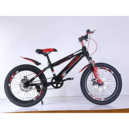 Mountain Bike : FJW Unisex Suspension Mountain Bike 16 Inch 20 Inch High-carbon Steel Double Disc Brake Student Child Commuter City Hardtail Bike, Red, 20Inch