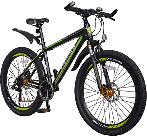 Mountain Bike : Flying Unisex's 21 Speeds Alloy Frame with Shimano Parts Lightweight Mountain Bike, Black Green, 26