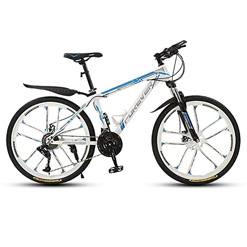 Mountain Bike : FMOPQ Mountain Bike for Adult 26 Inch Men Women MTB with Dual Disc Brake Suspension Mountain Outroad Bicycles 21 Speed 10 Spoke Wheels White Blue feng