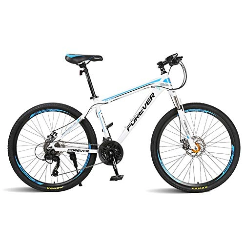 Mountain Bike : Folding Mountain Bike, 24" Double Disc Brake High Carbon Steel Frame Cross Country Bicycle 24 Speed Unisex Shock Absorber Bicycle Slip Wear Tire, Blue