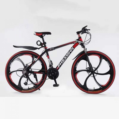 Mountain Bike : Folding Mountain Bike, 24" Unisex Variable Speed Shock Absorber Bicycle 21 Speed Double Disc Brake High Carbon Steel Material Bicycle with Non Slip Feet, Blackred
