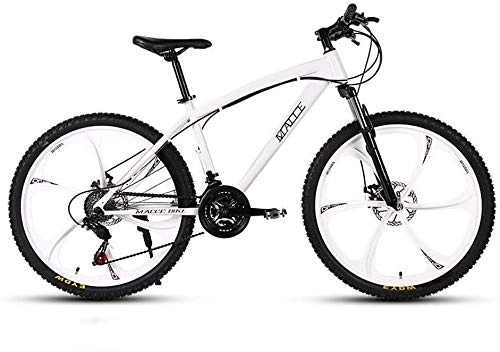 Mountain Bike : FXMJ Adult 24 Inch Mountain Bike, Beach Snowmobile Bicycle, Double Disc Brake Bicycles, Aluminum Alloy Wheels, Man Woman General Purpose, White, 24 Speed