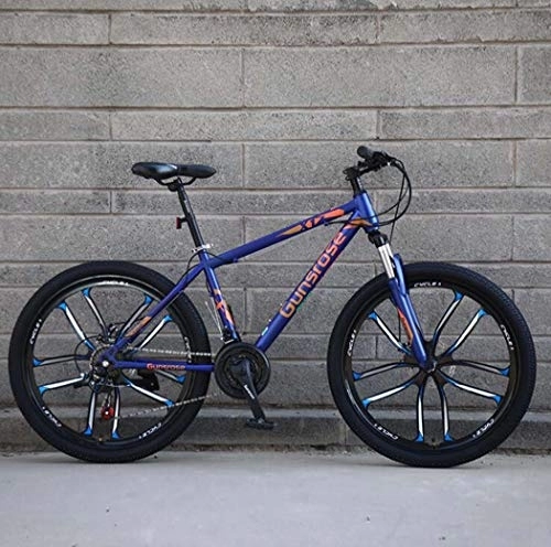 Mountain Bike : G.Z Mountain Bike, Carbon Steel Mountain Bike with Dual Disc Brakes, 21-27 Speed Option, 24-26 Inch Wheel Bike, Adult Bicycle Blue, C, 26 inch 24 speed