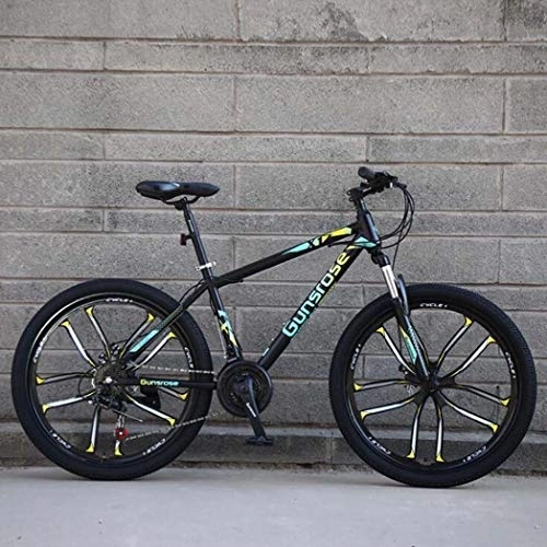 Mountain Bike : G.Z Mountain Bikes, Carbon Steel Mountain Bikes with Dual Disc Brakes, 21-27 Speed Options, 24-26 Inch Wheel Bikes, Adult Bikes, Black And Green, C, 24 inch 21 speed
