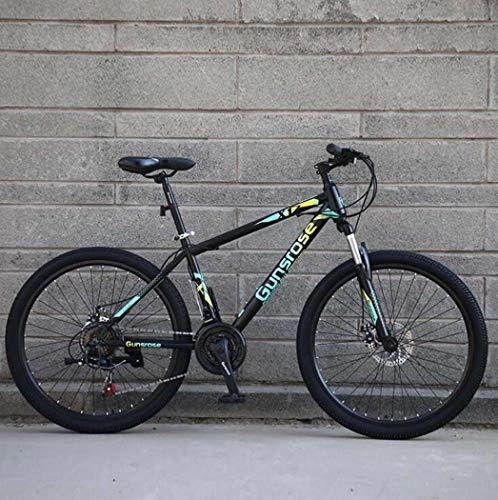 Mountain Bike : G.Z Mountain Bikes, Carbon Steel Mountain Bikes with Dual Disc Brakes, 21-27 Speed Options, 24-26 Inch Wheel Bikes, Adult Bikes, Black And Green, E, 24 inch 21 speed