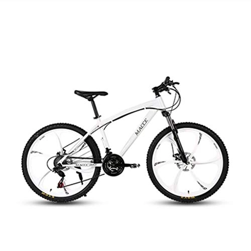 Mountain Bike : Gaoyanhang 26 Inch Mountain Bicycle 21 / 24 / 27 Speed Double Disc Brake Students One-Wheel Variable Speed Bicycle (Color : White, Size : 21S)