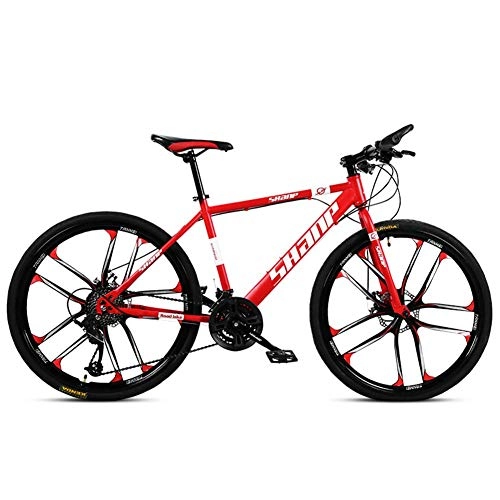 Mountain Bike : Giow 26 Inch Mountain Bikes, Men's Dual Disc Brake Hardtail Mountain Bike, Bicycle Adjustable Seat, High-carbon Steel Frame, 27 Speed, Red 10 Spoke