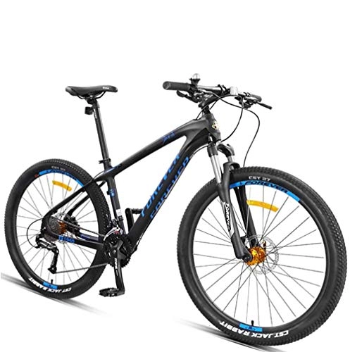 Mountain Bike : giyiohok 27.5 Inch Mountain Bikes Adult Men Hardtail Trail Bike All Terrain Anti-Slip Front Suspension Mountain Bicycle with Hydraulic Disc Brake Carbon Fiber-27 Speed_Black Blue