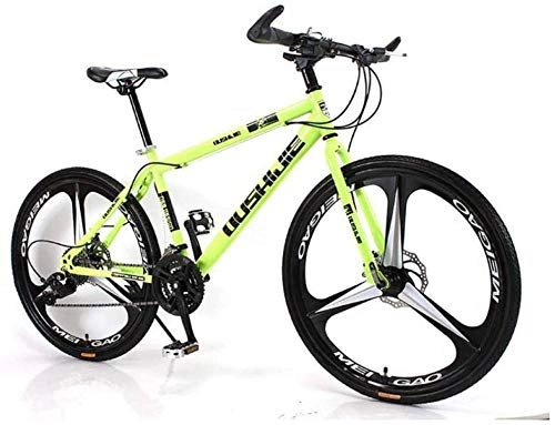Mountain Bike : giyiohok Mountain Bike Unisex Mountain Bike 21 / 24 / 27 / 30 Speed High-Carbon Steel Frame 26 Inches 3-Spoke Wheels Bicycle Double Disc Brake for Student Black 14 Inches-14 Inches_Green