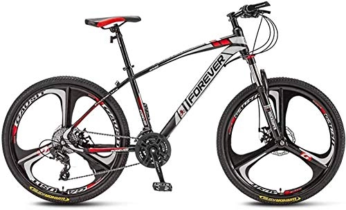 Mountain Bike : giyiohok Mountain Bikes 24 Inches 3-Spoke Wheels Off-Road Road Bicycles High-Carbon Steel Frame Shock-Absorbing Front Fork Double Disc Brake-Black Red_24 speed