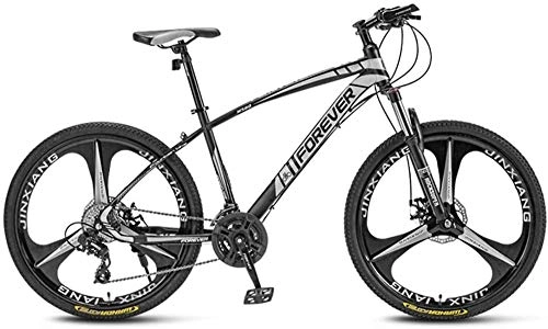 Mountain Bike : giyiohok Mountain Bikes 24 Inches 3-Spoke Wheels Off-Road Road Bicycles High-Carbon Steel Frame Shock-Absorbing Front Fork Double Disc Brake-Black White_21 speed