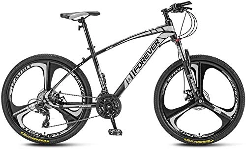 Mountain Bike : giyiohok Mountain Bikes 24 Inches 3-Spoke Wheels Off-Road Road Bicycles High-Carbon Steel Frame Shock-Absorbing Front Fork Double Disc Brake-Black White_27 speed