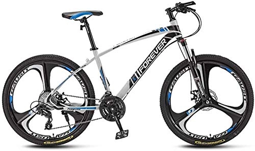 Mountain Bike : giyiohok Mountain Bikes 24 Inches 3-Spoke Wheels Off-Road Road Bicycles High-Carbon Steel Frame Shock-Absorbing Front Fork Double Disc Brake-White Blue_21 speed