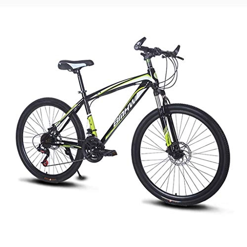 Mountain Bike : GJNWRQCY 21-speed 26-inch dual disc brakes iron shoulder suspension fork shift bike adult mountain bike, Green