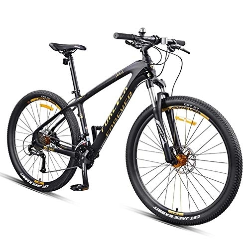 Mountain Bike : GJZM 27.5 Inch Mountain Bikes, Carbon Fiber Frame Dual-Suspension Mountain Bike, Disc Brakes All Terrain Unisex Mountain Bicycle, Gold, 30 Speed