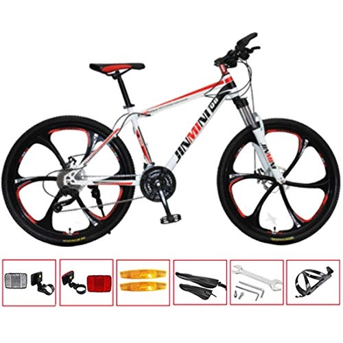 Mountain Bike : GL SUIT 24 Speed Mountain Bike Bicycle Lightweight Carbon Steel Frame Double Disc Brake Hard Tail Unisex Commuter City Road Bike, White Red, 26 inches
