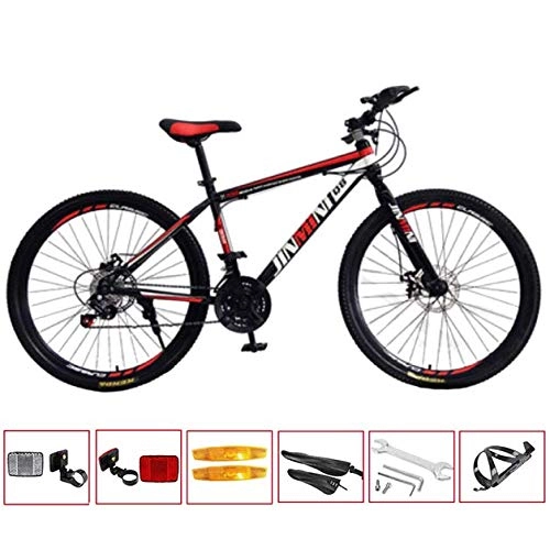 Mountain Bike : GL SUIT 27-Speed Mountain Bike Bicycle for Adult, Lightweight Carbon Steel Frame Dual Disc Brakes Hard Tail Spoke Wheel Dirt Bike, Black Red, 24 inches