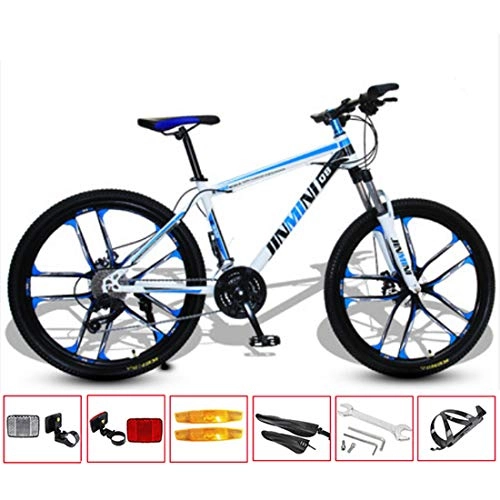 Mountain Bike : GL SUIT Mountain Bike Bicycle 24 Inches 21 / 24 / 27 / 30 Speed Lightweight Carbon Steel Frame Double Disc Brake Hard Tail Commuter City Road Bike, White Blue, 21 speed