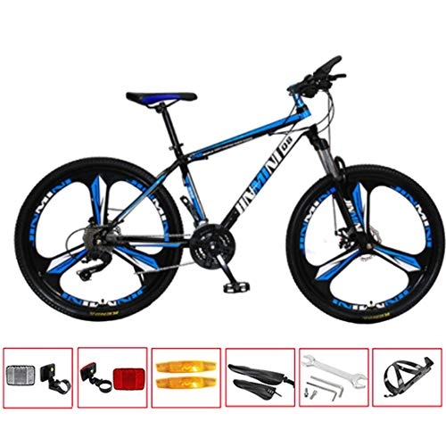 Mountain Bike : GL SUIT Mountain Bike Bicycle, 27-Speed, Dual Disc Brakes, Lightweight Carbon Steel Frame, Front+Rear Mudgard, Hardtail Bike, Black Blue, 24 inches