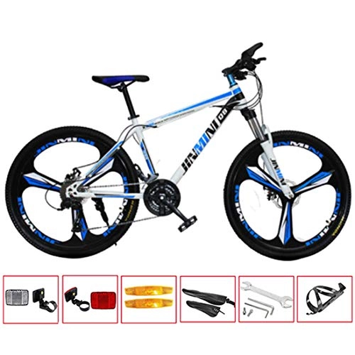 Mountain Bike : GL SUIT Mountain Bike Bicycle, 30-Speed, Dual Disc Brakes, Lightweight Carbon Steel Frame, Front+Rear Mudgard, Hardtail Bike with 6, White Blue, 26 inches