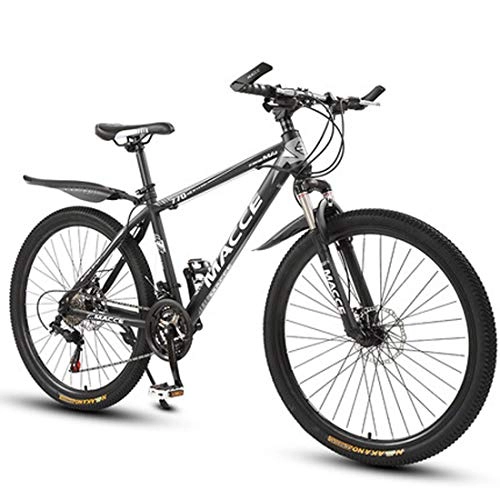 Mountain Bike : GL SUIT Mountain Bike Bicycle for Adult, 21-Speed Dual Disc Brakes Lightweight Carbon Steel Frame Shock-Absorbing Front Fork Front+Rear Mudgard Dirt Bike, Black, 24 inches