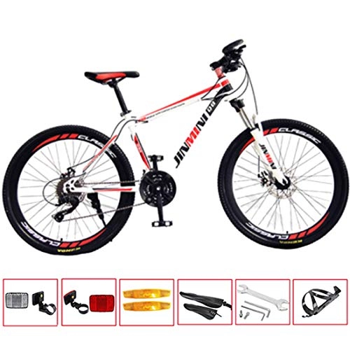 Mountain Bike : GL SUIT Mountain bike bicycle for Adult, 24-Speed Lightweight Carbon steel frame Dual Disc Brakes Hard tail Dirt bike with 6, White Red, 24 inches