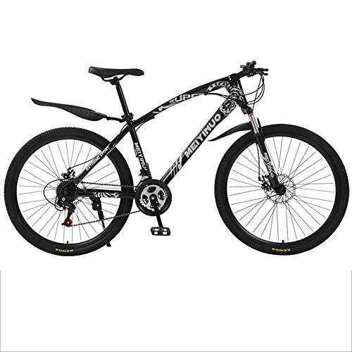 Mountain Bike : Gnohnay Mountain Bikes, 26-inch Bicycles, High Carbon Steel Frame, Road Bicycle Racing, Wheeled Road Bicycle Double Disc Brake Bicycles, black, 24 speed
