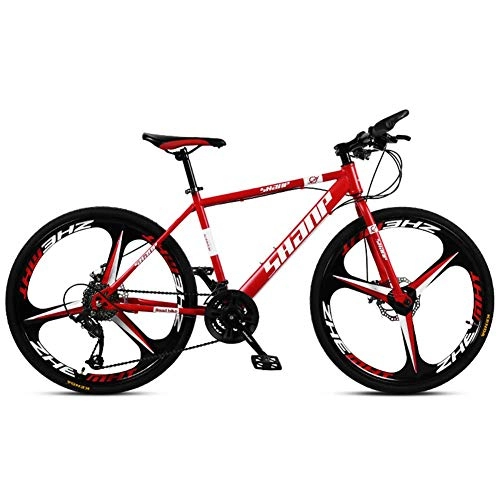 Mountain Bike : GONGFF 26 Inch Mountain Bikes, Men's Dual Disc Brake Hardtail Mountain Bike, Bicycle Adjustable Seat, High-carbon Steel Frame, 24 Speed, Red 3 Spoke
