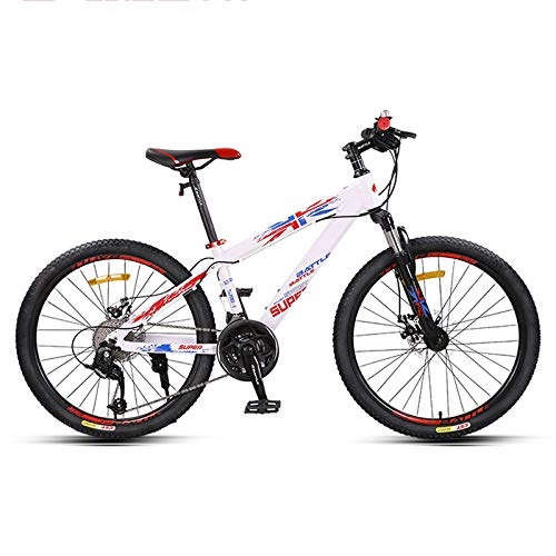 Mountain Bike : GQFGYYL-QD Mountain Bike with Adjustable Seat and Shock Absorption, 20 Inches Wheels 7 Speed Dual Disc Brake Aluminum alloy Mountain Bicycle, for Junior High School Student Teens, White