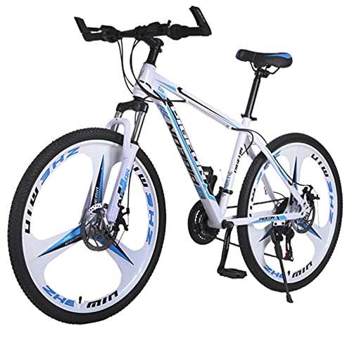 Mountain Bike : GREAT 26 Inches 21 Speed Mountain Bike, 3 Spokes Wheels Teenager Bicycle Front And Rear Disc Brake System Road Bike High Carbon Steel Frame MTB(Color:White)