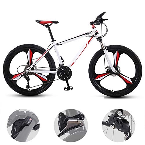 Mountain Bike : GUOHAPPY 21 / 24 / 27 / 30 Speed Mountain Bike, 26-Inch Dual Disc Brake Shock Mountain Bike, Suitable for Outdoor Commuting Bicycles for Adult Students, white red, 27