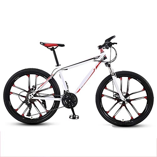Mountain Bike : GUOHAPPY 24 Inch Mountain Bike, 21 / 24 / 27 / 30 Speed Adult Student Bike, Mountain Bike with Variable Speed Disc Brake And Shock Absorption, Suitable for Height 150-175Cm, white red, 27