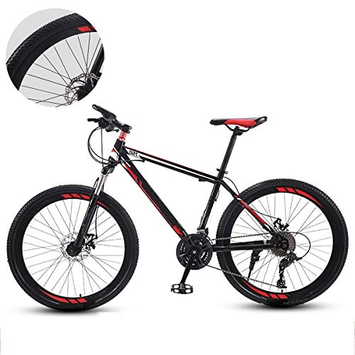 Mountain Bike : GUOHAPPY 26-inch 21 / 24 / 27-speed mountain bike, load-bearing 330lbs, dual-disc brake urban commuter road bike, high-carbon steel ultra-light frame bike, Black red, 30