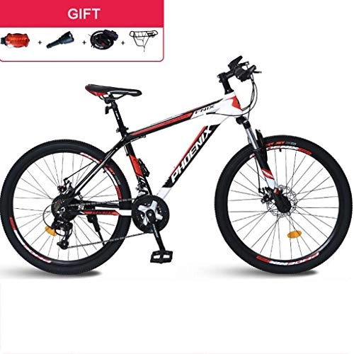 Mountain Bike : GXQZCL-1 26inch Mountain Bike, Aluminium Alloy Frame Bicycles, Double Disc Brake and Front Suspension, 24 Speed MTB Bike (Color : Black+Red, Size : 26inch)