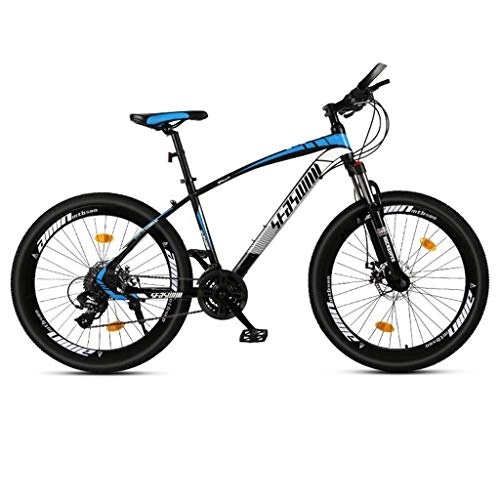 Mountain Bike : GXQZCL-1 26Mountain Bike, Carbon Steel Frame Mountain Bicycles, Double Disc Brake and Front Fork, 26inch Wheels MTB Bike (Color : Black+Blue, Size : 27 Speed)