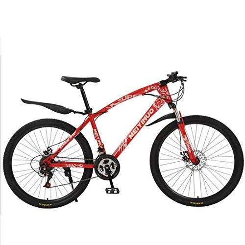 Mountain Bike : GXQZCL-1 Mountain Bike, 26" Carbon Steel Frame Ravine Bicycles, Dual Disc Brake Front Suspension MTB Bike (Color : Red, Size : 24 Speed)