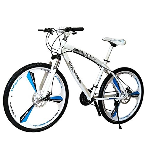 Mountain Bike : GZA High Carbon Steel Mountain Bike Integrated Wheel Disc Brake Bicycle Men and Women Adult Variable Speed Bicycle (Color : White, Size : 24 files)