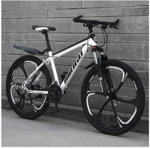 Mountain Bike : H-ei 26 Inch Men's Mountain Bikes, High-carbon Steel Hardtail Mountain Bike, Mountain Bicycle with Front Suspension Adjustable Seat (Color : 21 Speed, Size : White 6 Spoke)