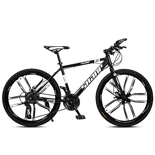 Mountain Bike : H-LML Adult mountain bike 26 inch double disc brake one wheel 27 speed off-road speed bicycle male and female students bicycle, Black