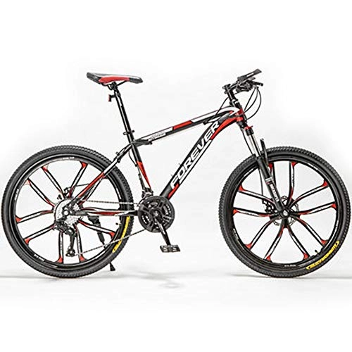 Mountain Bike : HAOYF 24 / 26 / 27.5 Inches Mountain Bikes for Adult, 21-30 Speed High Carbon Steel Outroad Bicycle, 10-Spoke Stylish Rims Dual Disc Brakes, Suspension Fork Road Bikes Cycling, Red, 26 Inch 21 Speed