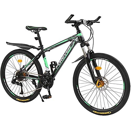Mountain Bike : HAOYF 24 / 26 Inch Men's Mountain Bikes, 21 / 24 / 27 / 30 Speed High-Carbon Steel Hardtail Mountain Bike, Mountain Bicycle with Front Suspension Adjustable Seat, Green, 26 Inch 27 Speed