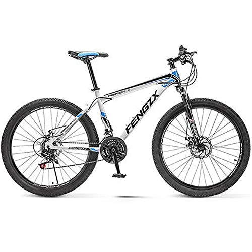Mountain Bike : HAOYF 24 / 26 Inch Mountain Bike Adult Bicycle, 21 / 24 / 27 Speed High Carbon Steel Road Bikes Cycling, Suspension Fork, Dual Disc Brakes All Terrain Off-Road Bike, Blue, 26 Inch 27 Speed