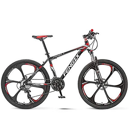 Mountain Bike : HAOYF 24 / 26 Inch Mountain Bike for Adults & Teen, 21-30 Speed Double Disc Brake Cruiser Bicycle, High-Carbon Steel Frame, Suspension Fork, Aluminum Alloy Wheels, Red, 26 Inch 21 Speed