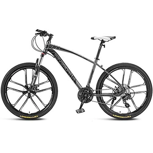 Mountain Bike : HAOYF 27.5 Inch Outroad Mountain Bike for Adults, Outdoor Riding Bicycle 21-30 Speed 10 Spoke Rims Double Disc Brakes Suspension Fork All Terrain MTB, Gray, 27.5 Inch 24 Speed