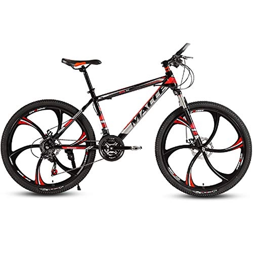 Mountain Bike : HAOYF Adult Mountain Bike, 24 / 26 Inch Wheels, High Carbon Steel Outroad Bicycles, 21 / 24 / 27 / 30 Speed Bicycle Suspension Fork MTB, Dual Disc Brakes Mountain Bicycle, Red, 24 Inch 27 Speed