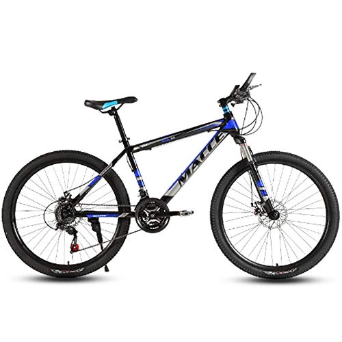 Mountain Bike : HAOYF Mountain Bike 24 / 26 Inch, 21 / 24 / 27 / 30 Speed High Carbon Steel Off Road Bicycles, Suspension Fork MTB Dual Disc Brakes Mountain Bicycle with Adjustable Seat, Blue, 24 Inch 30 Speed