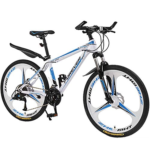 Mountain Bike : HAOYF Mountain Bike 24 / 26 Inch Wheels, 21 / 24 / 27 / 30 Speed High Carbon Steel Outroad Bicycles, Front Suspension, Dual Disc Brakes Mountain Bicycle with Adjustable Seat, White, 26 Inch 21 Speed