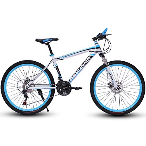 Mountain Bike : HAOYF Mountain Bikes, 24 / 26 Inch 21 / 24 / 27 / 30 Speed Bikes, Hard Tail Mountain Bikes, Men's And Women's Dual Disc Brakes Bicycle High Carbon Steel Off Road Bicycles, Blue, 24 Inch 24 Speed